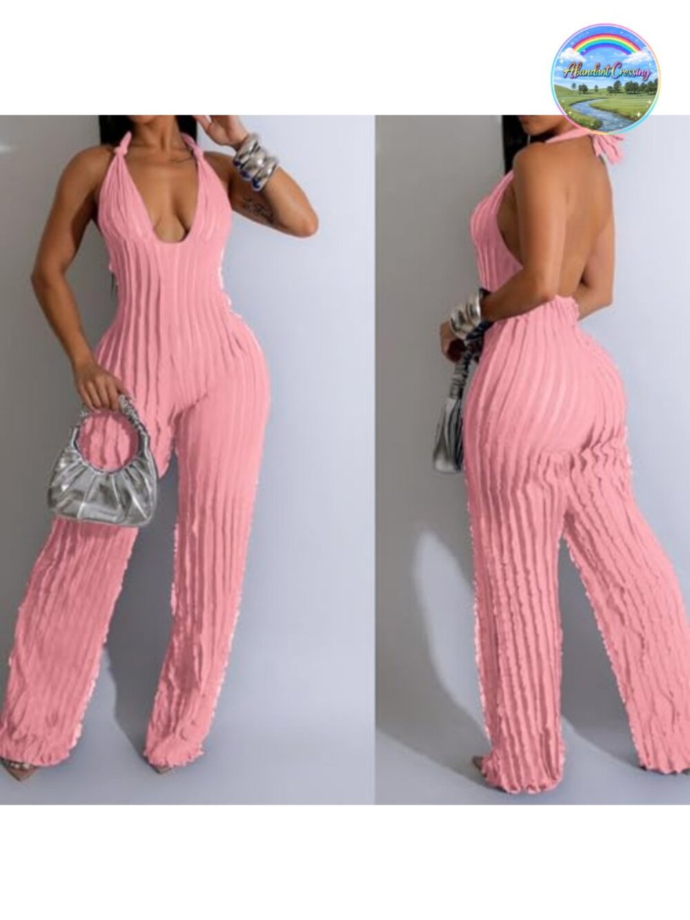 Halter Neck Backless Wide Leg Jumpsuit Sleeveless Chiffon One Piece